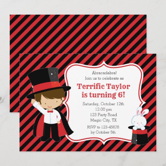 Magiër Uitnodigingen voor Jongens (Rood Zwart) (Voorkant / Achterkant)