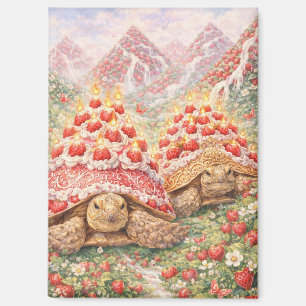 Magisch aardbei land met verjaardagstaart schildpa magneet