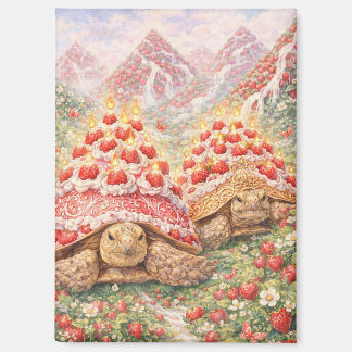 Magisch aardbei land met verjaardagstaart schildpa magneet