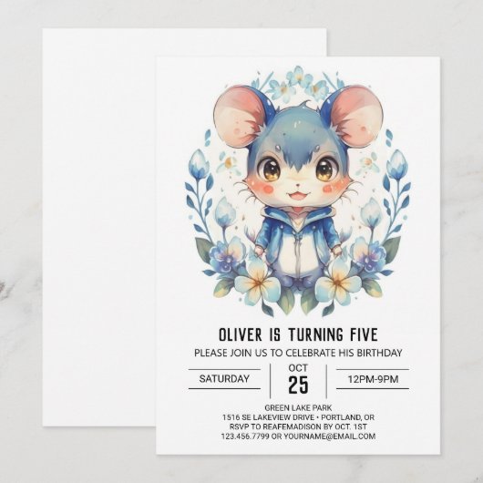 Magisch Avontuur Muis Verjaardag Kaart (Voorkant / Achterkant)