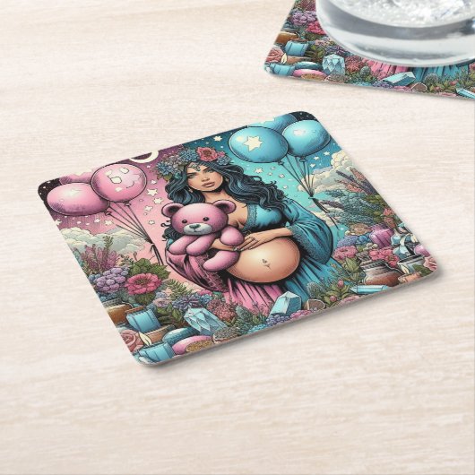 Magisch Baby shower | genderonthulling Kartonnen Onderzetters (Schuin)