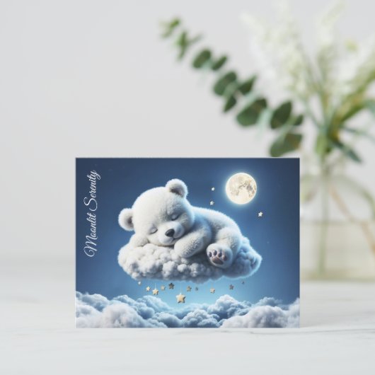 Magisch beer dromerige nacht pastel blauwe kunst briefkaart (Staand voorkant)