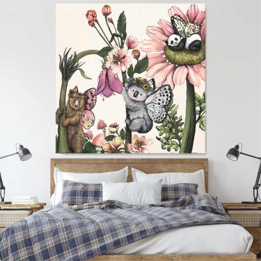 Magisch Beer feeën botanische kunst aan de muur Pr Canvas Afdruk (Insitu (Slaapkamer))