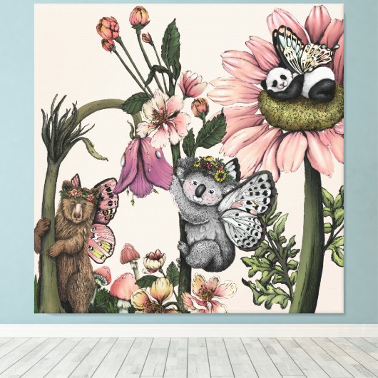 Magisch Beer feeën botanische kunst aan de muur Pr Canvas Afdruk (Insitu (Houten vloer))