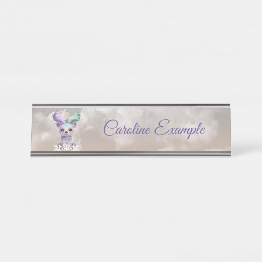 Magisch beren welp in pastel glitter. bureau naambordje (Voorkant)