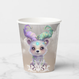 Magisch beren welp in pastel glitter. papieren bekers