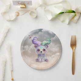Magisch beren welp in pastel glitter. papieren bordje