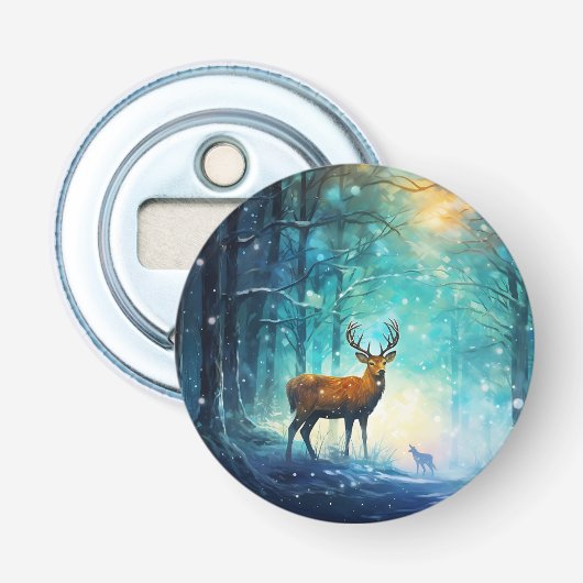Magisch Besneeuwd Bos Kunst-82109 Button Flesopener (Voorkant)