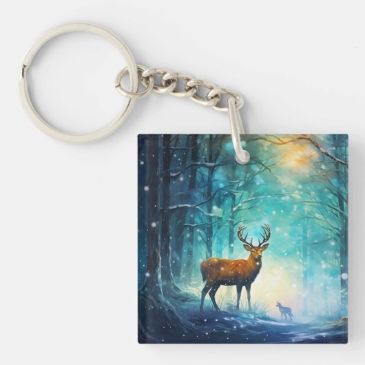 Magisch Besneeuwd Bos Kunst-82109 Sleutelhanger (voorkant)