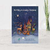 Magisch Besneuwd Kerstmisdorp | Elf & Rendier Feestdagen Kaart (Voorkant)