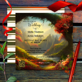 Magisch betoverd woudwaterkruid QR Code Wedding Kaart