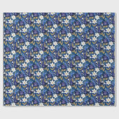 Magisch Blauw Geïllustreerde Lente Bloemen Cadeaupapier (Vlak)