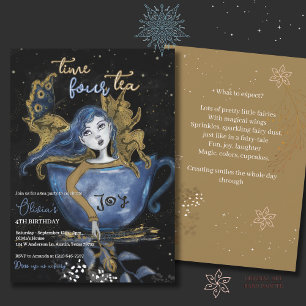 Magisch Blauw Goud Sprookje Teacup Verjaardag Tea  Kaart