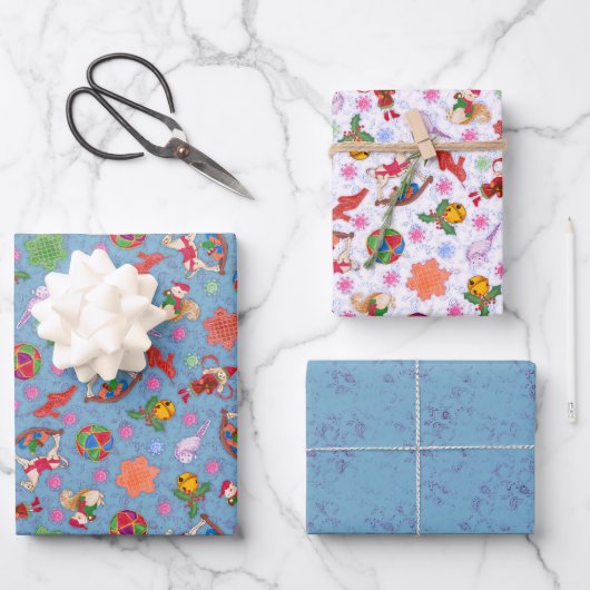 Magisch Blauw Romantische Kitsch Kerst Ornamenten Inpakpapier Vel (Voorkant)