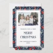Magisch Blauw Rood Nordic Foto Vrolijk Kerstfeest  Feestdagenkaart (Voorkant)