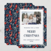 Magisch Blauw Rood Nordic Foto Vrolijk Kerstfeest  Feestdagenkaart (Voorkant / Achterkant)