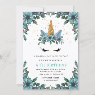 magisch-blauwe orn Birthday Invitation Kaart