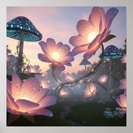 Magisch Bloeiend Bos met Lichtgevende Droombloemen Poster
