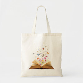 Magisch boek van bloemen en vlinders tote bag
