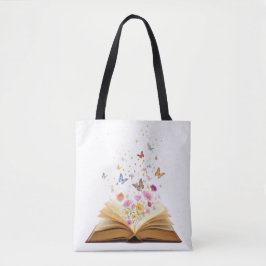 Magisch boek van bloemen en vlinders tote bag