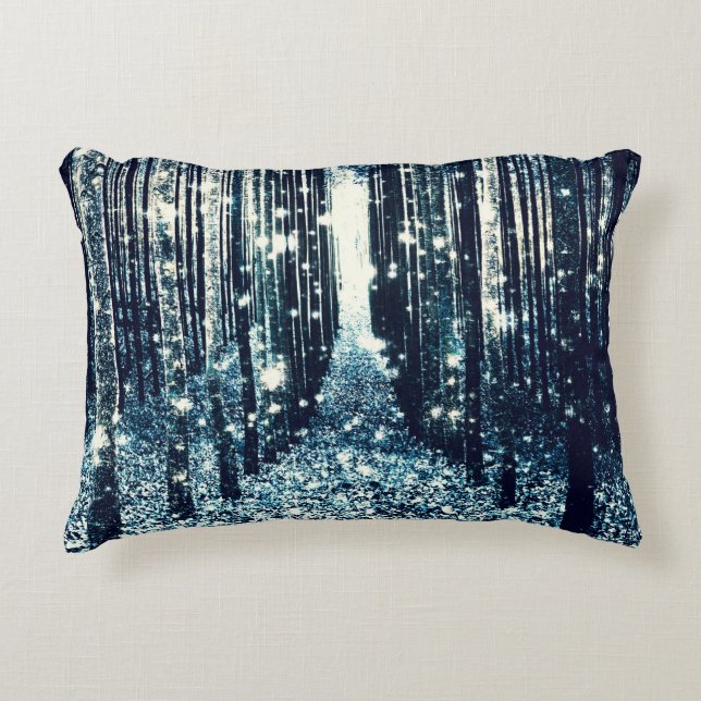 Magisch Bos Blauwgroen Grijs Elegantie Decoratief Kussen (Voorkant)