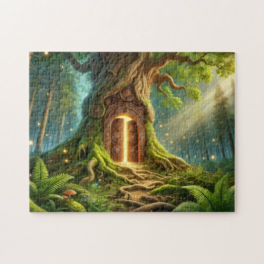 Magisch bos boomportaal mos magie deur legpuzzel (Horizontaal)