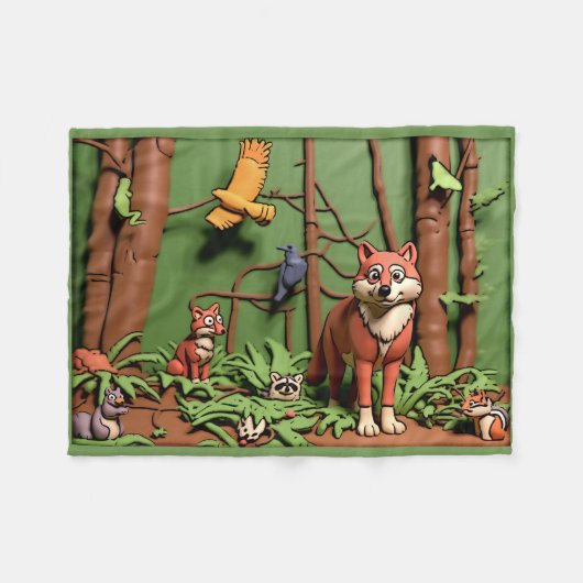 Magisch Bos - Bosdieren Fleece Deken (Voorkant (Horizontaal))