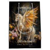 Magisch bos eenhoorn met gouden vleugels medium cadeauzakje (Achterkant)