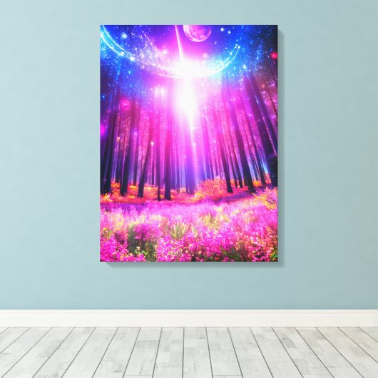 Magisch bos en ruimteverlichting canvas afdruk (Insitu (Houten vloer))