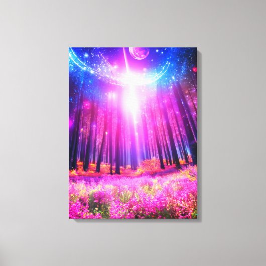 Magisch bos en ruimteverlichting canvas afdruk (Voorkant)