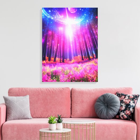 Magisch bos en ruimteverlichting canvas afdruk (Insitu (Woonkamer))