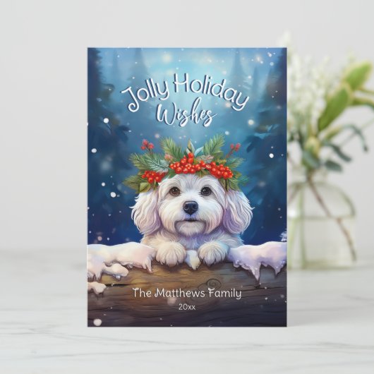 Magisch bos Jolly Christmas Wishes Bichon Frise Feestdagenkaart (Staand voorkant)