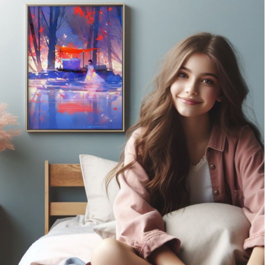 Magisch Bos Kleurrijke Anime Foto Afdruk