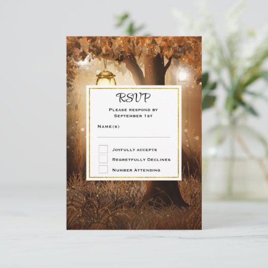 Magisch Bos met Fairy Lights Bruiloft RSVP (Staand voorkant)