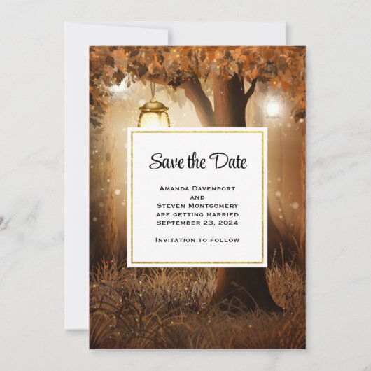 Magisch Bos met Fairy Lights Bruiloft Save The Date (Voorkant)
