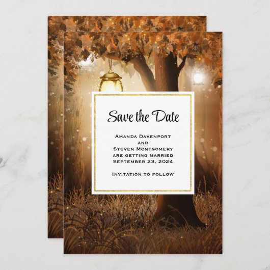 Magisch Bos met Fairy Lights Bruiloft Save The Date (Voorkant / Achterkant)