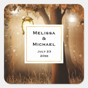Magisch Bos met Fairy Lights Bruiloft Vierkante Sticker