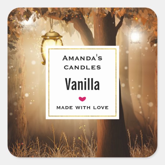 Magisch Bos met Fairy Lights Kaars Business Vierkante Sticker (Voorkant)
