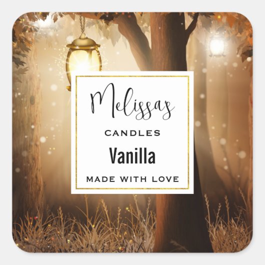 Magisch Bos met Fairy Lights Kaars Business Vierkante Sticker (Voorkant)