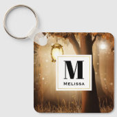 Magisch bos met Fairy Lights Monogram Sleutelhanger (Voorkant)