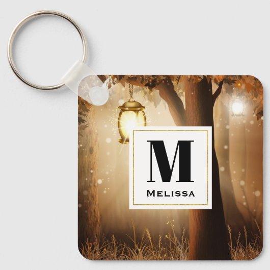 Magisch bos met Fairy Lights Monogram Sleutelhanger (Voorkant)