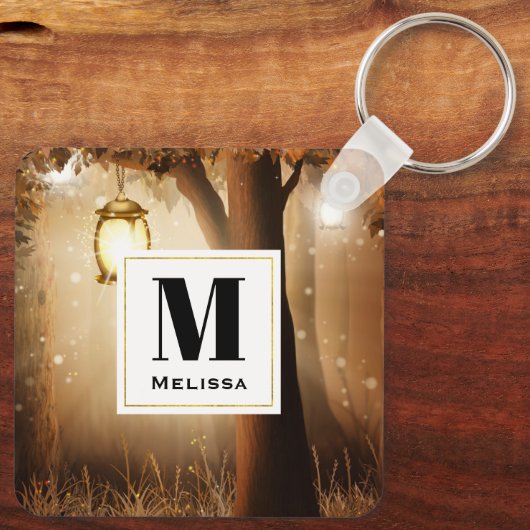 Magisch bos met Fairy Lights Monogram Sleutelhanger (Achterkant)
