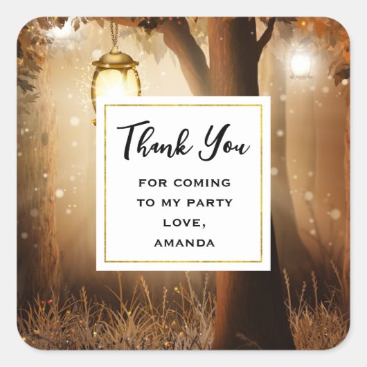 Magisch Bos met Fairy Lights Party Dank u Vierkante Sticker (Voorkant)