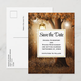 Magisch bos met Fairy Lights Save the Date Uitnodiging Briefkaart