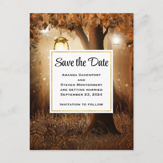 Magisch bos met Fairy Lights Save the Date Uitnodiging Briefkaart (Voorkant)
