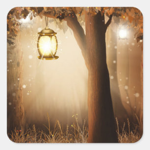 Magisch bos met Fairy Lights Vierkante Sticker