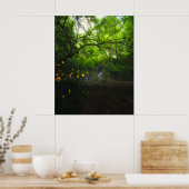 Magisch bos met gele bloemen en waterval poster (Keuken)