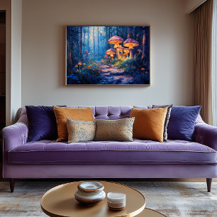 Magisch bos met gloeiende paddenstoelen canvas afdruk