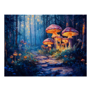 Magisch bos met gloeiende paddenstoelen perfect poster