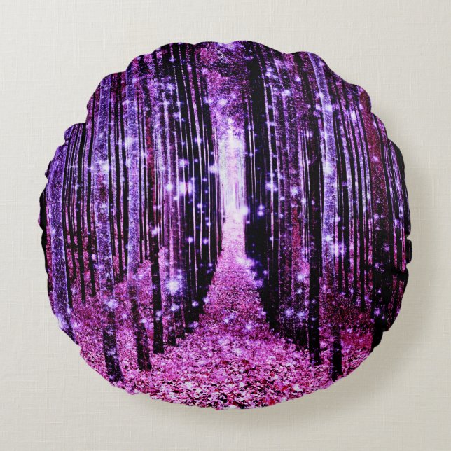 Magisch Bos Paars Roze Rond Kussen (Voorkant)